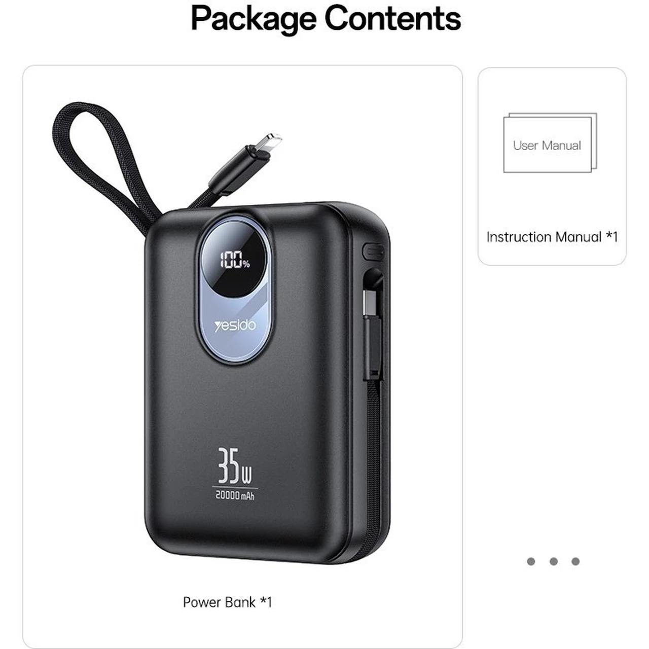 پاوربانک فست شارژ Yesido 20000mAh مدل YP94 35W - مشکی (گارانتی 18 ماه تعویض نیکان همراه)